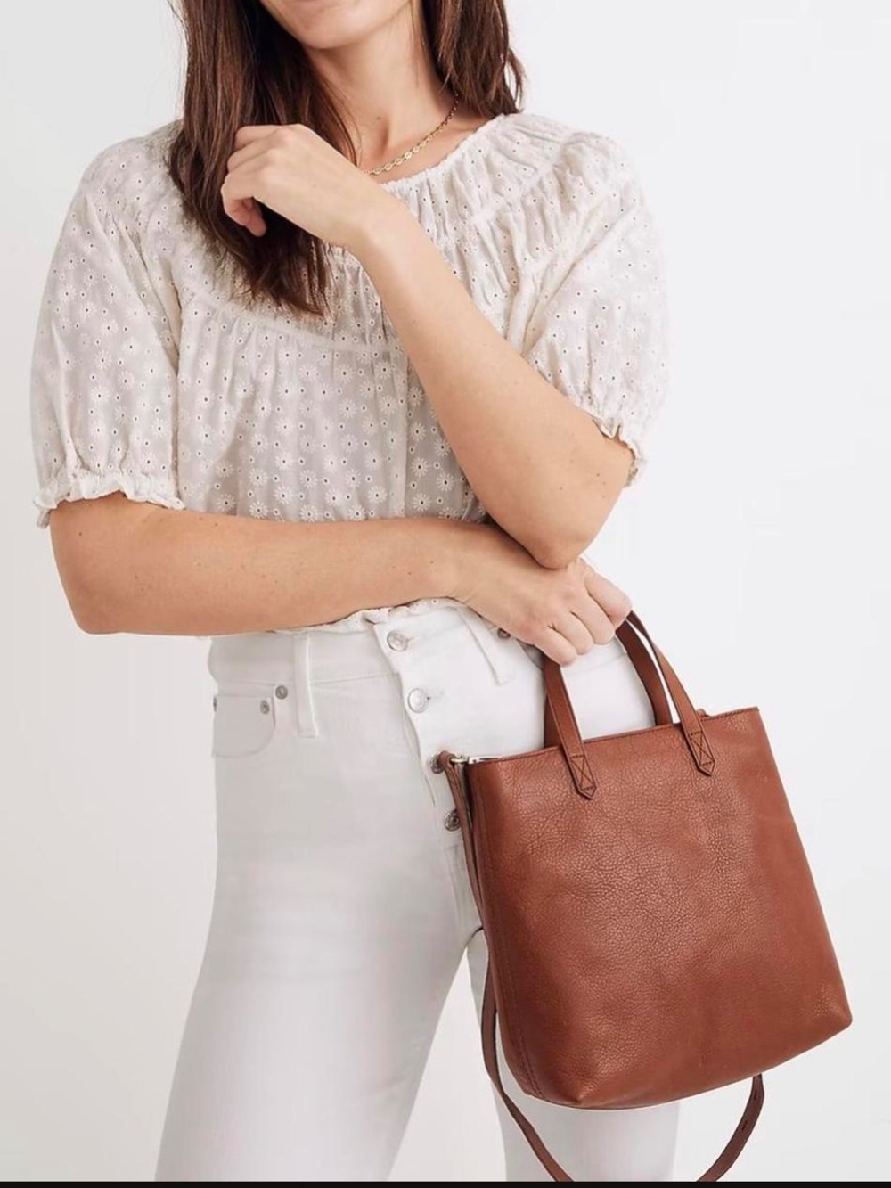 Madewell zip top transport leather bag with crossbody strap